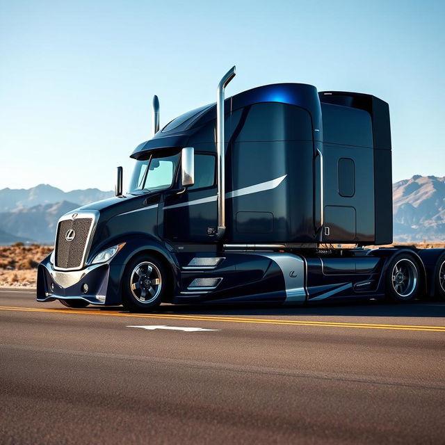 An eye-catching image of a custom cutting-edge semi-truck equipped with Lexus rims and wheels