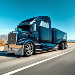 An eye-catching image of a custom cutting-edge semi-truck equipped with Lexus rims and wheels