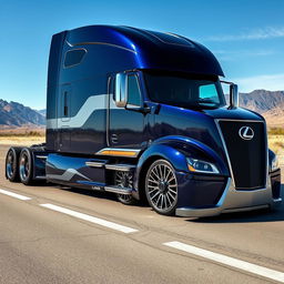 An eye-catching image of a custom cutting-edge semi-truck equipped with Lexus rims and wheels