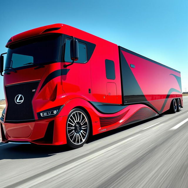 A visually striking image of a custom cutting-edge semi-truck outfitted with stylish Lexus rims and wheels