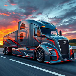 A stunning depiction of a custom cutting-edge semi-truck adorned with luxury Lexus rims and wheels