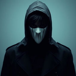 A 23-year-old man shrouded in mystery, wearing a hood that conceals medium-length jet-black hair