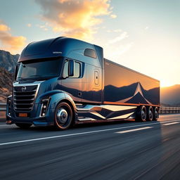 An impressive custom cutting-edge semi-truck featuring striking Nissan GTR rims and wheels