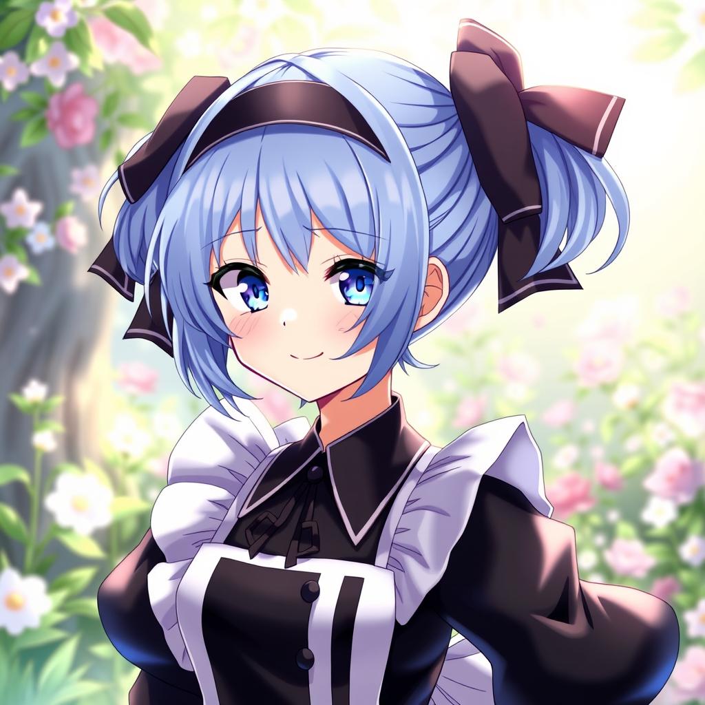 A highly detailed illustration of Rem from Re:Zero, wearing her classic maid outfit with a black and white color scheme