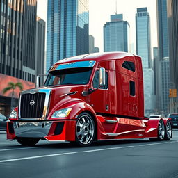 A visually stunning custom cutting-edge semi-truck featuring unique Nissan GTR rims and wheels