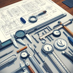 A detailed illustration showcasing various tools used in the metrology of measurement chains