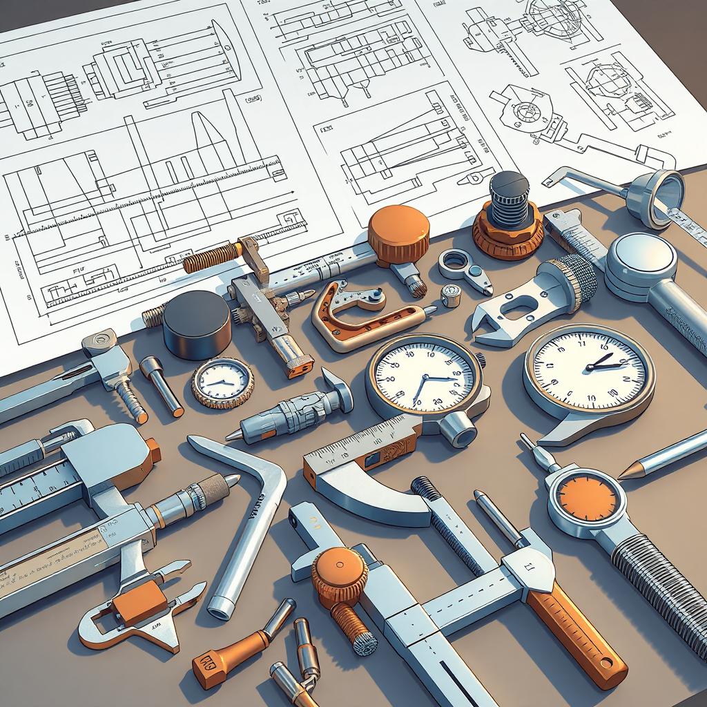 A detailed illustration showcasing various tools used in the metrology of measurement chains