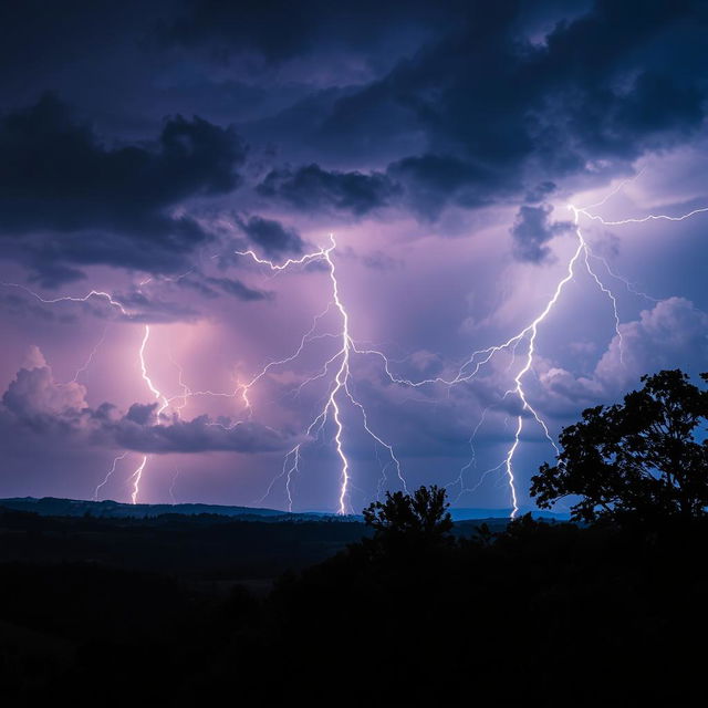 A stunning professional photograph showcasing perfect lightning striking over a dramatic landscape