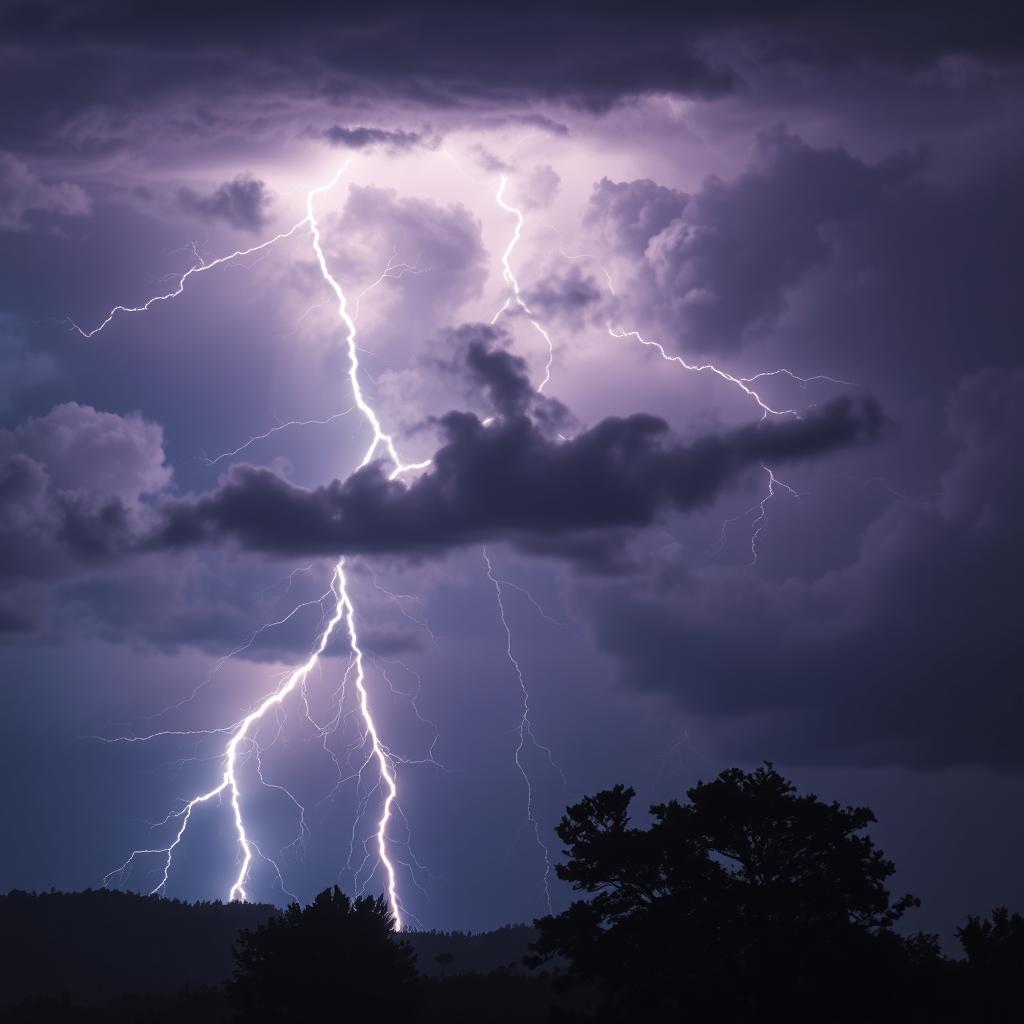 A stunning professional photograph showcasing perfect lightning striking over a dramatic landscape