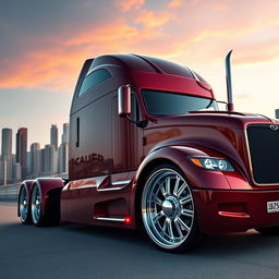 A breathtaking high-definition image of a custom semi-truck equipped with cutting-edge Jaguar rims and wheels