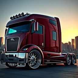 A breathtaking high-definition image of a custom semi-truck equipped with cutting-edge Jaguar rims and wheels