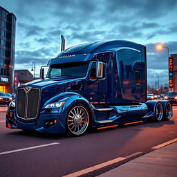 A captivating high-definition image of a custom semi-truck featuring cutting-edge Jaguar rims and wheels