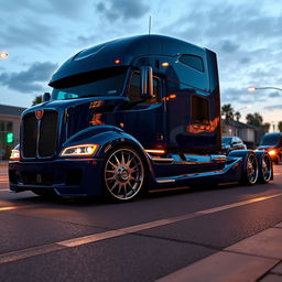 A captivating high-definition image of a custom semi-truck featuring cutting-edge Jaguar rims and wheels