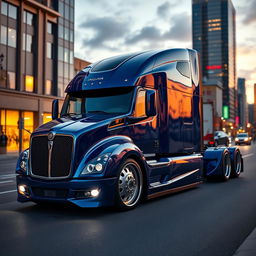 A captivating high-definition image of a custom semi-truck featuring cutting-edge Jaguar rims and wheels