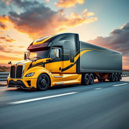 An eye-catching high-definition image of a custom semi-truck fitted with cutting-edge Lamborghini rims and wheels