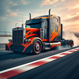 A stunning high-definition image of a custom semi-truck adorned with cutting-edge Lamborghini racing rims and wheels