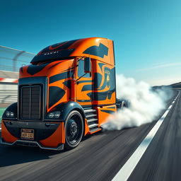 A stunning high-definition image of a custom semi-truck adorned with cutting-edge Lamborghini racing rims and wheels