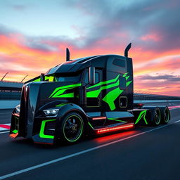 An impressive high-definition image of a custom semi-truck equipped with Lamborghini racing rims and wheels