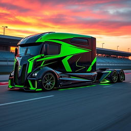 An impressive high-definition image of a custom semi-truck equipped with Lamborghini racing rims and wheels