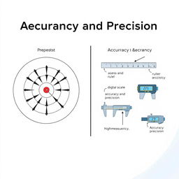 An educational illustration depicting the concepts of Measurement Accuracy and Precision in a visually engaging way