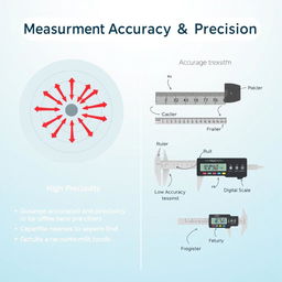 An educational illustration depicting the concepts of Measurement Accuracy and Precision in a visually engaging way