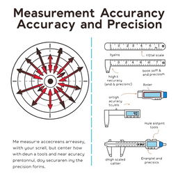 An educational illustration depicting the concepts of Measurement Accuracy and Precision in a visually engaging way