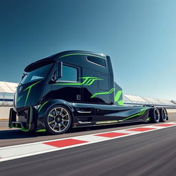 A breathtaking high-definition image of a custom semi-truck showcasing Lamborghini racing rims and wheels