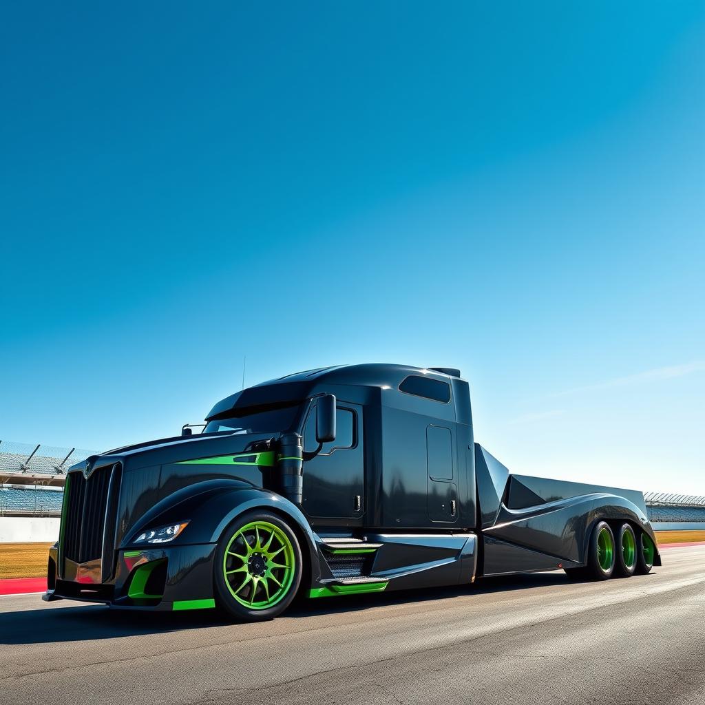 A breathtaking high-definition image of a custom semi-truck showcasing Lamborghini racing rims and wheels