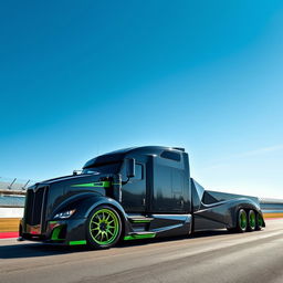 A breathtaking high-definition image of a custom semi-truck showcasing Lamborghini racing rims and wheels