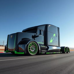 A breathtaking high-definition image of a custom semi-truck showcasing Lamborghini racing rims and wheels
