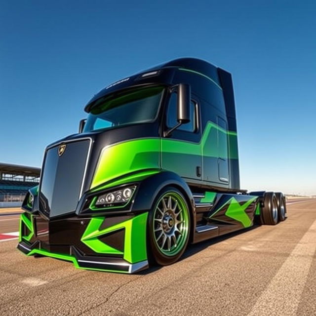 A breathtaking high-definition image of a custom semi-truck showcasing Lamborghini racing rims and wheels