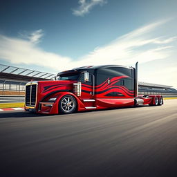 A striking high-definition image of a custom semi-truck featuring exclusive Ferrari racing rims and wheels