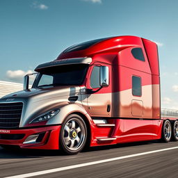 A stunning high-definition image of a custom semi-truck featuring distinctive Ferrari racing rims and wheels