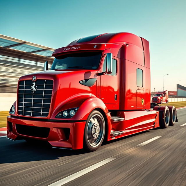 A stunning high-definition image of a custom semi-truck featuring distinctive Ferrari racing rims and wheels