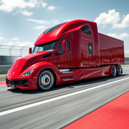 An eye-catching high-definition image of a custom semi-truck featuring exclusive Ferrari racing rims and wheels