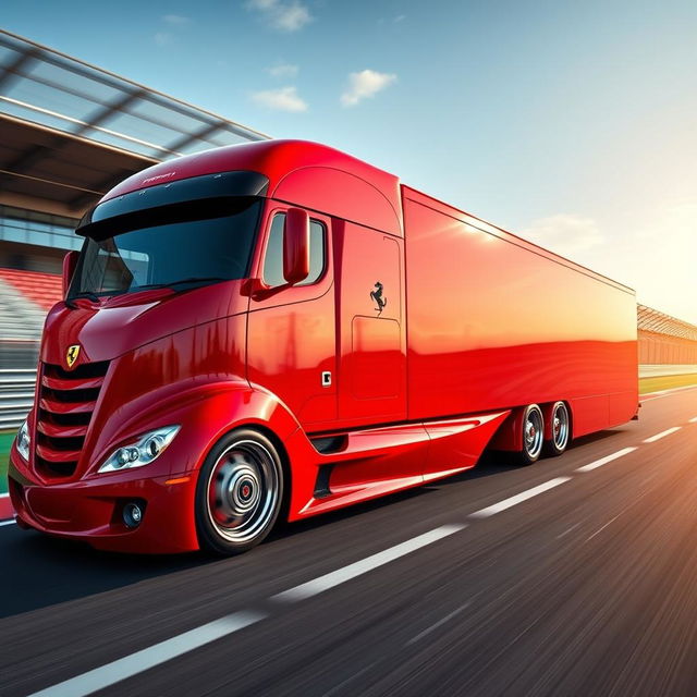 An eye-catching high-definition image of a custom semi-truck featuring exclusive Ferrari racing rims and wheels