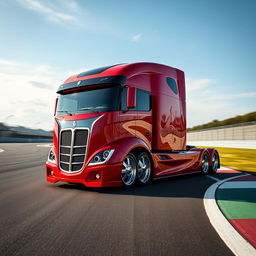 An eye-catching high-definition image of a custom semi-truck featuring exclusive Ferrari racing rims and wheels