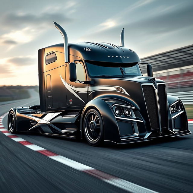 An eye-catching high-definition image of a custom semi-truck featuring unique Koenigsegg racing rims and wheels