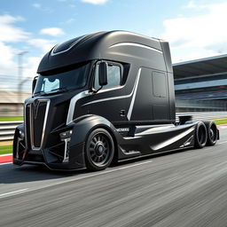 An eye-catching high-definition image of a custom semi-truck featuring unique Koenigsegg racing rims and wheels