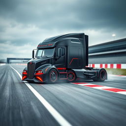 A stunning high-definition image of a custom semi-truck designed with state-of-the-art Koenigsegg racing rims and wheels