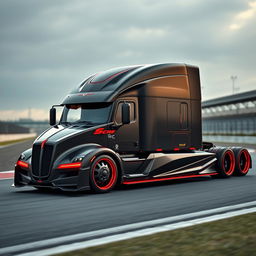 A stunning high-definition image of a custom semi-truck designed with state-of-the-art Koenigsegg racing rims and wheels