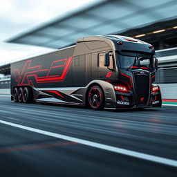 A stunning high-definition image of a custom semi-truck designed with state-of-the-art Koenigsegg racing rims and wheels