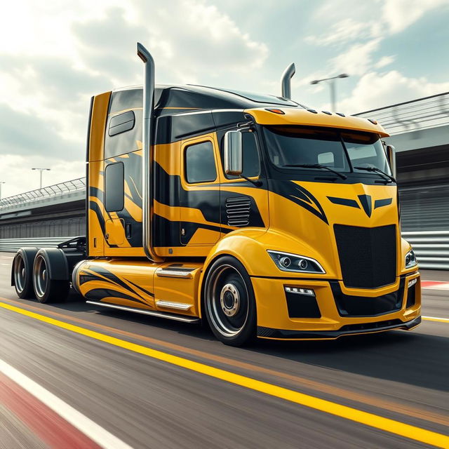 A stunning high-definition image of a custom semi-truck featuring sleek Camaro racing rims and wheels