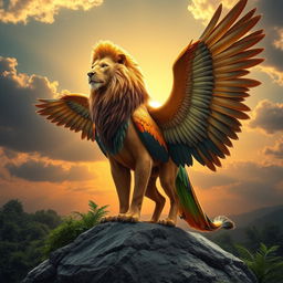 A majestic hybrid creature combining features of a lion and a bird