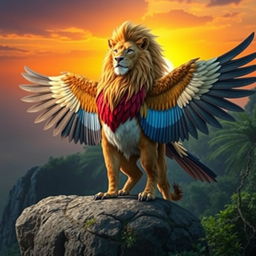 A majestic hybrid creature combining features of a lion and a bird