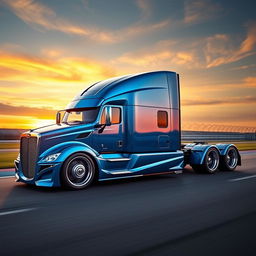 A breathtaking high-definition image of a custom semi-truck featuring innovative Camaro racing rims and wheels