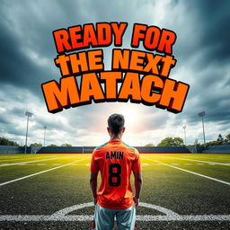 A vibrant poster featuring a lively football scene with a textured asphalt football field in the background