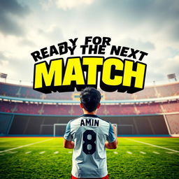 A vibrant poster featuring a lively football scene with a textured asphalt football field in the background