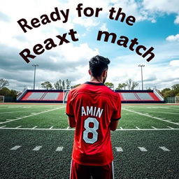 A vibrant poster featuring a lively football scene with a textured asphalt football field in the background