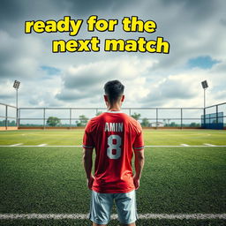A vibrant poster featuring a lively football scene with a textured asphalt football field in the background